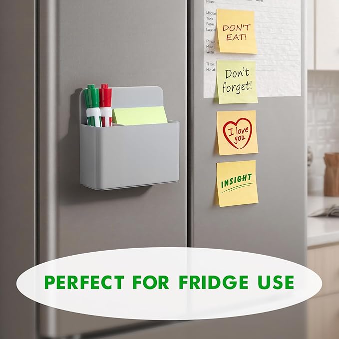 2 Pcs Magnetic Dry Erase Marker Holder for Whiteboard, Plastic Magnetic Pen Holder for Refrigerator Fridge, Magnet Pencil Cup for School Classroom, Locker Accessories, Pen Cup Organizer-Gray