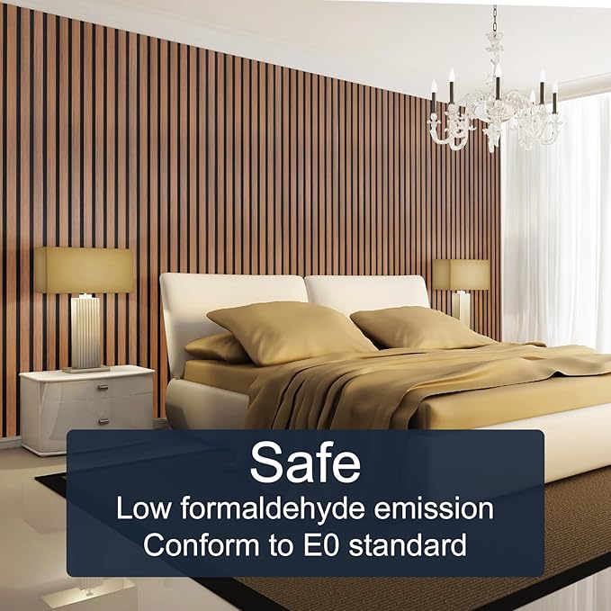 NeatiEase Wood Panels for Wall, 4-Piece 120" x 12.6" Soundproof Wood Slat Wall Panel for Interior Wall Decor Noise Cancelling, Acoustic Wall Panels, Sound Absorbing Panel (Teak)