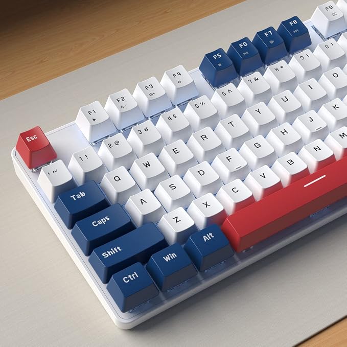 104 Keys Full Size Mechanical Gaming Keyboard | Blue Switch Blue/White/Red Combo Color Computer Keyboards | Hot Swappable US Layout Wired Mechanical PC Gaming Keyboard | Light Up Wired Keyboards