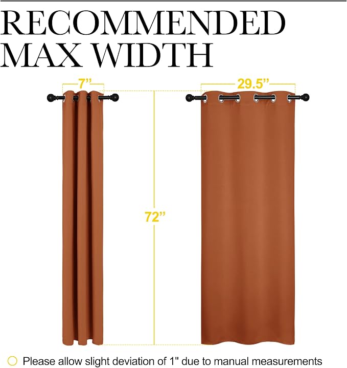 NICETOWN Blackout Curtain Panels for Girls Room, Nursery Essential Thermal Insulated Solid Grommet Top Blackout Drapes (Burnt Orange, 1 Pair, 34 x 72 inches)