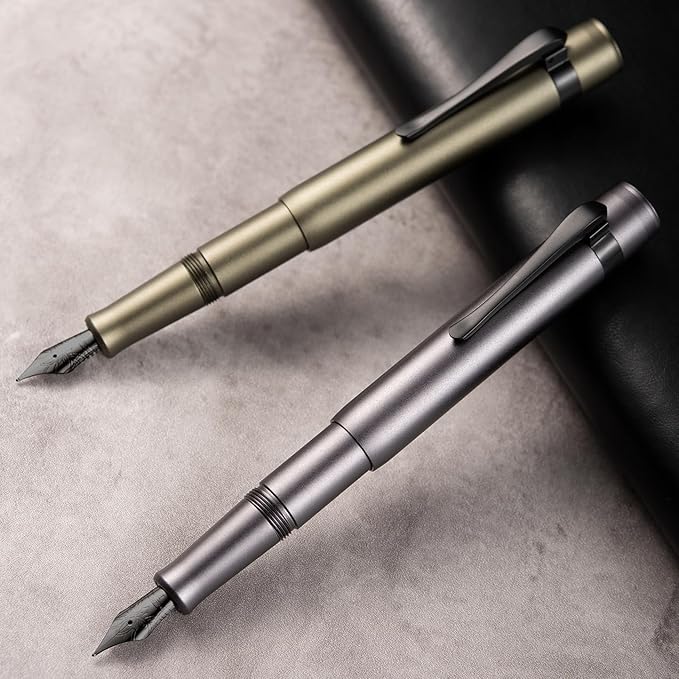 HONG DIAN M2 Black Forest Mini Fountain Pen, Medium Soft Nib & Sleek Shape Aluminium Short Pocket Travel Pen (Space Gray)