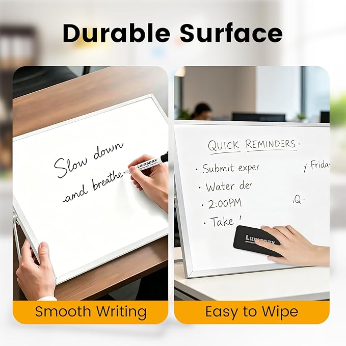 White Board with Stand, 24" x 18" Double-Sided Desktop Dry Erase Board, Portable Magnetic Whiteboard Easel for Kids Office Home School