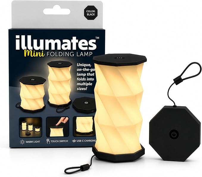 Origami Expanding Foldable LED Desk Lamp – USB Rechargeable & Portable - Dimmable Touch Control Light with Adjustable Height up to 5 1/2 for Office, Travel, Bedside - Sleek & Modern Design (Black)
