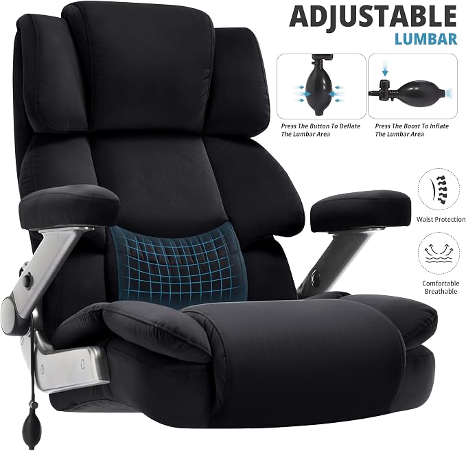 VUZI 700lbs Big and Tall Office Chair, Large Executive Wide Desk Chair | Adjustable Lumbar Support for Back Pain, Plus Size Wheels, 3D Flip Arms, Heavy Duty Metal Base, Wide Seat Computer Chair