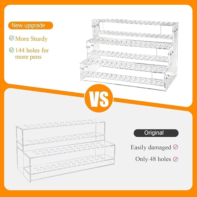 2pcs 144-Slots Pen Holder for Craft Shows,Acrylic Pen Display Stand Holders | 3-Tier Beadable Pens Display for Vendors,Beaded Pens Organizer Paint Brush Storage Makeup Brush Rack for School Essentials