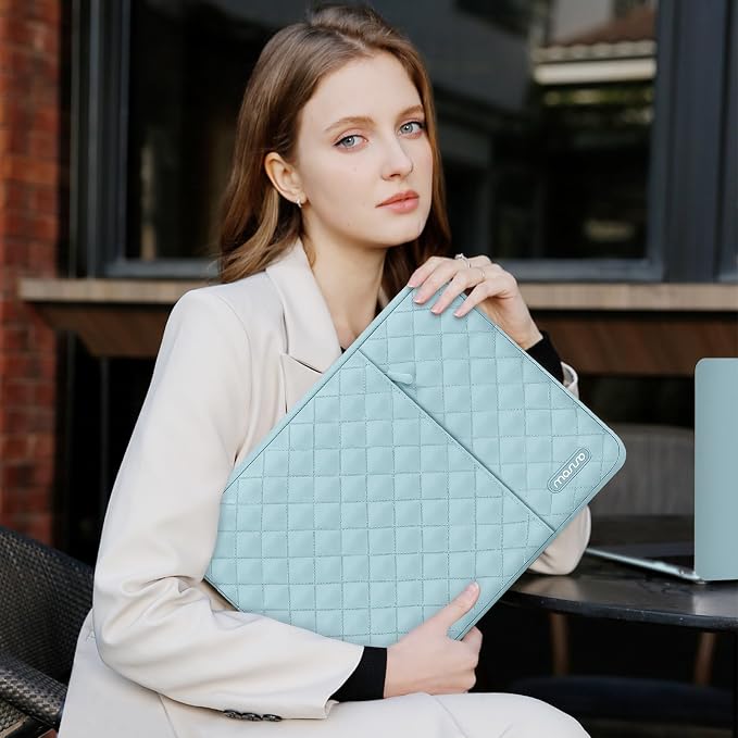 MOSISO Laptop Case 16 inch, 15-15.6 inch Laptop Sleeve Compatible with MacBook Pro 16, HP Dell Acer ASUS Lenovo Notebook, Square Quilted Vertical Computer Bag with Pocket&Small Case, Ice Blue