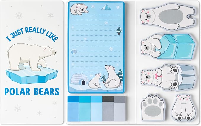 B1ykin Cute Sticky Notes Set - I Just Really Like Polar Bears Self-Stick Notes Pad, 550 Sheets Writing Memo Pages Sticky Notepad for Teacher Appreciation Gifts, School Office Party Supplies (Ice)