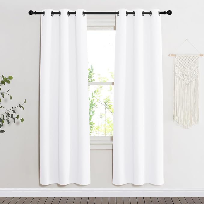 NICETOWN Room Darkening Window Treatment Curtain, Pure White, Single Panel, 34 by 72, Energy Smart Thermal Insulated Block Out Sunlight Shade & Blind for Bedroom with Grommet Ring Top