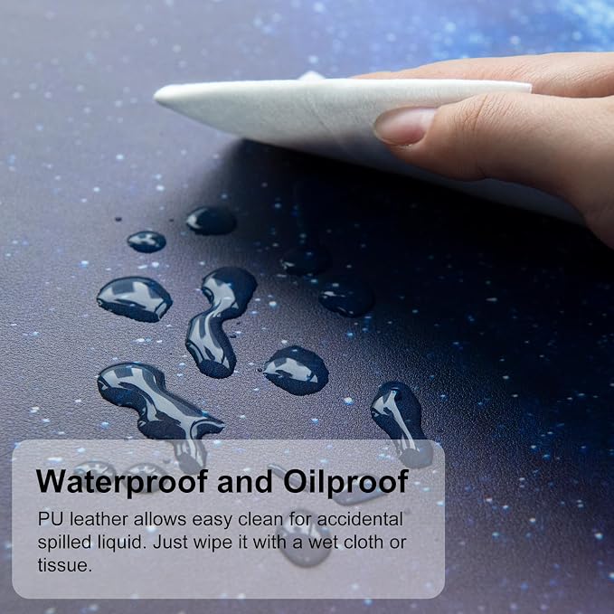 QiyI Large Desk Pad, Milky Way Mouse Pad Desktop Decor, Waterproof PU Leather Desk Cover Protector, Desk Accessories for Office Home Work Writing Gaming 31.5" x 11.8" - Blue Galaxy