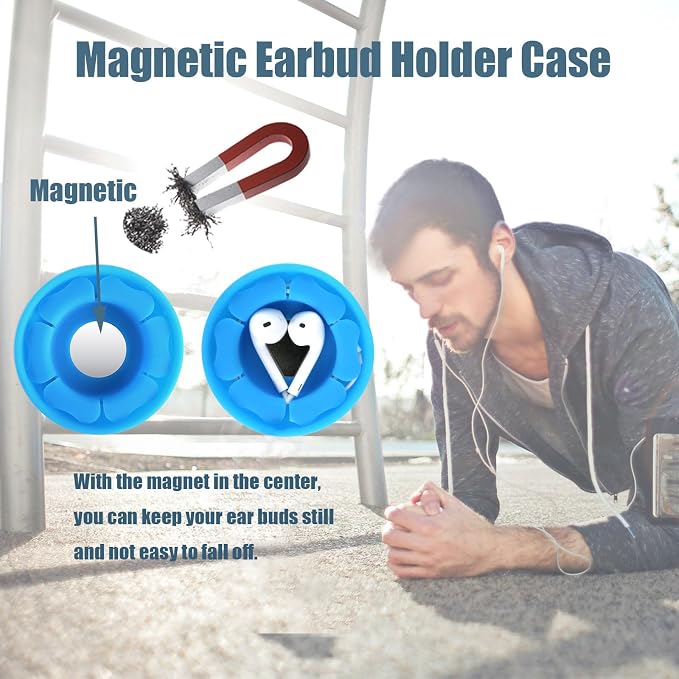MAIRUI Wired Earbud Case Earphone Headphone Cord Organizer Earbuds Wrap Soft Silicone Magnetic Holder Storage Tangle Free Cable Winder(Blue)