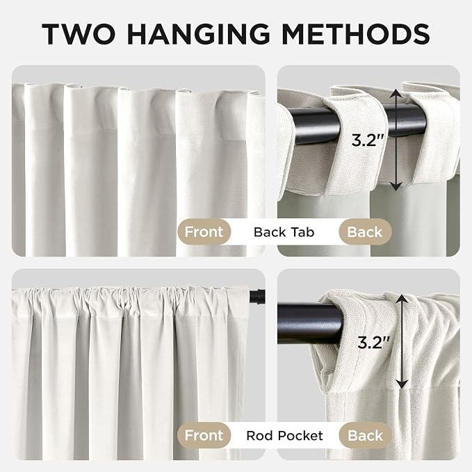 Joydeco White 100% Blackout Curtains 108 Inch 2 Panels, Luxury Thermal White Velvet Curtains for Bedroom Living Room, Soundproof Blackout Window Drapes, Rod Pocket & Back Tab (52W x 108L)