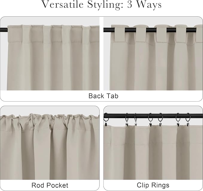 PONY DANCE Blackout Curtains Thermal Insulated Window Treatment Panels Room Darkening Blackout Drapes for Living Room Back Tab/Rod Pocket Bedroom Draperies (2 Panels, Cream, 52 x 84 Inch)