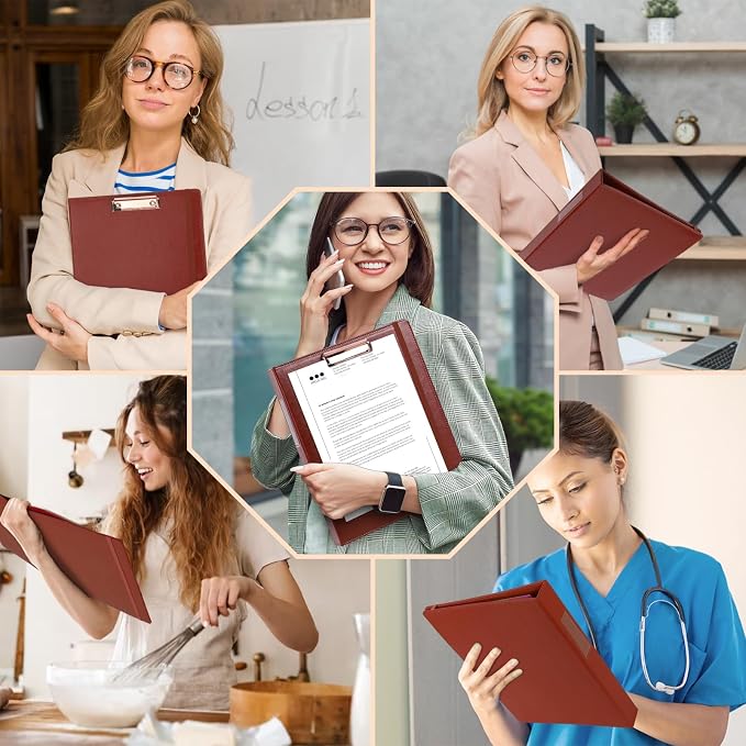 Leather Binder Portfolio with Clipboard 1 Inch, 13" × 11" PU Clipboard Binder with Notepad, 5 Dividers with Pockets, Removable Folder,Labels,Great for School Office(Fit Letter Sized Paper)