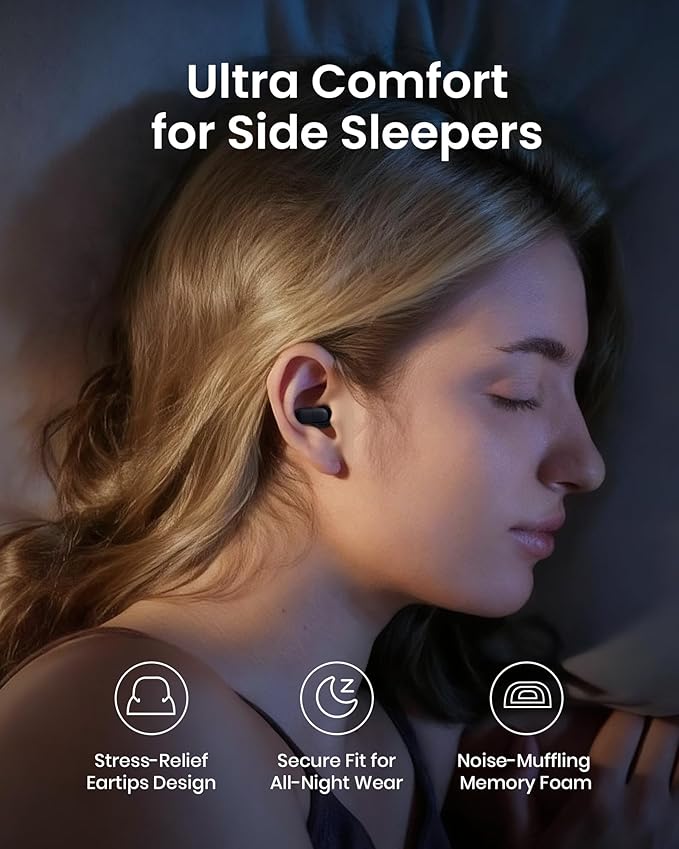 Dream Ear Plugs for Sleeping, 23dB Noise Reduction Soft Silicone Ear Plugs with Patented Qufits Eartips and Carry Case, Reusable Earplugs for Sleep, Work, Focus, Study - Black