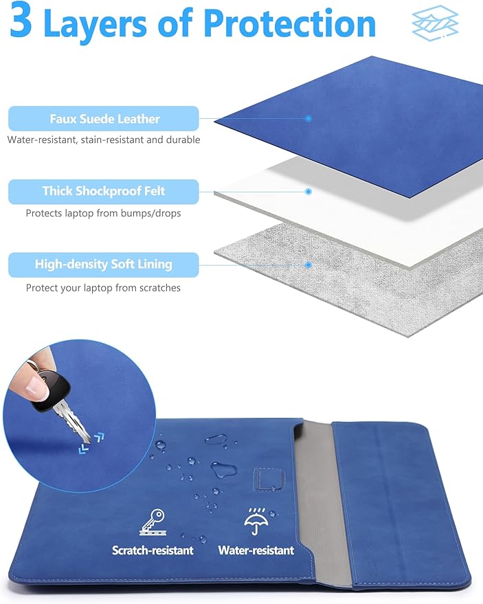 HYZUO 13 Inch Laptop Case Sleeve with Stand for 2026-2018 MacBook Air 13 M5 M4 M3 M2 M1, 2026 13" MacBook Neo, 2026-2016 MacBook Pro 13 M2 M1, iPad Pro/Air 13, Surface Pro 12-3, XPS 13, Klein Blue