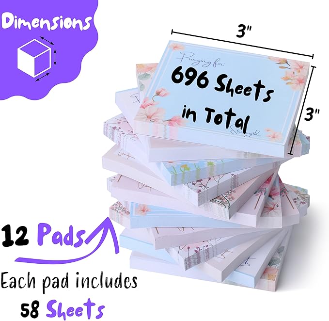 Mr. Pen- Floral Sticky Notes, 3'x3', 12 Pads, Aesthetic Colorful Sticky Notes in Bulk, Stocky Notes for Bible Journaling