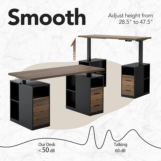 HUANUO 55" Standing Desk with Drawers, Executive Electric Height Adjustable Stand Up Desk with Storage, Black Walnut