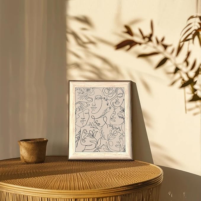Uniro Framed Canvas Wall Art, Minimalist Abstract Women Face Line Art Print Neutral Wall Dec or, Mid Century Wall Art, Boho Wall Decor Aesthetic Poster Painting for Gallery Living Room Bathroom Bedroom W.all Decor, Neutral Beige Boho Room D.ecor - 10x1...