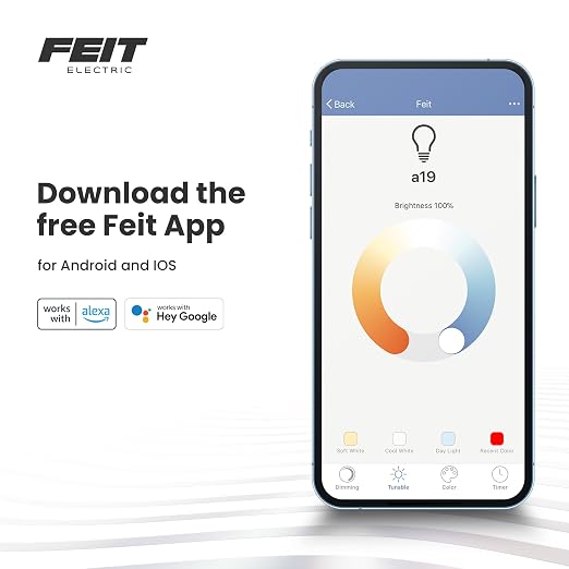 Feit Electric Indoor Smart WiFi Plug Works with Alexa and Google Home, No hub Required, 2.4 Ghz Network Only, Remote Control from Anywhere 15 Amp Smart Outlet Plug, Indoor, White with Night Light