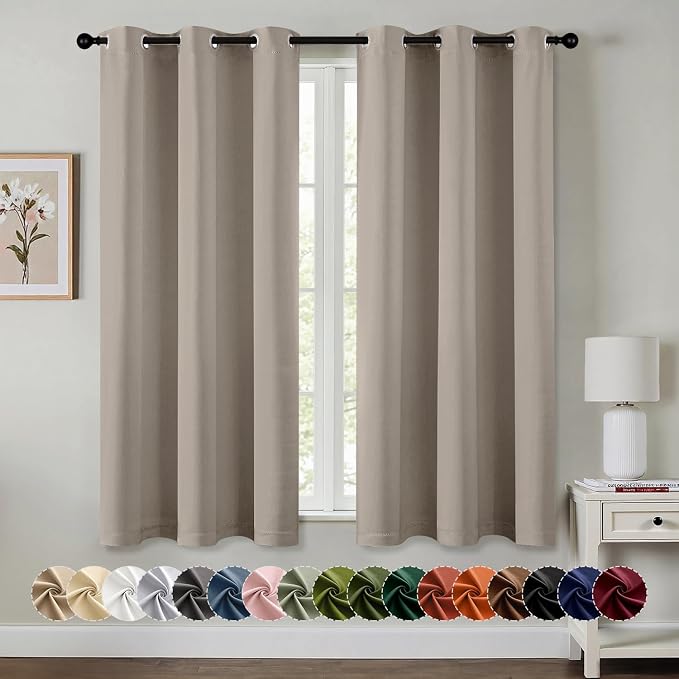 MIULEE Blackout Curtains for Bedroom Living Room 2 Panels, Thermal Insulated Room Darkening Drapes Grommet Noise Reducing Light Blocking Window Treatments 45 Inches Long 40x45 Inch Stone