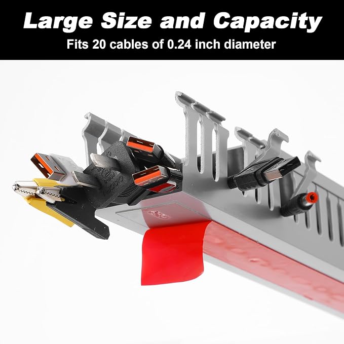 6 Pack 15.7 Inch Server Rack Cable Management Raceway PVC Cable Duct with Acrylic Adhesive Open Slot Wire Raceway Cables Management for Under Desk TV Computer Network Cords, Gray