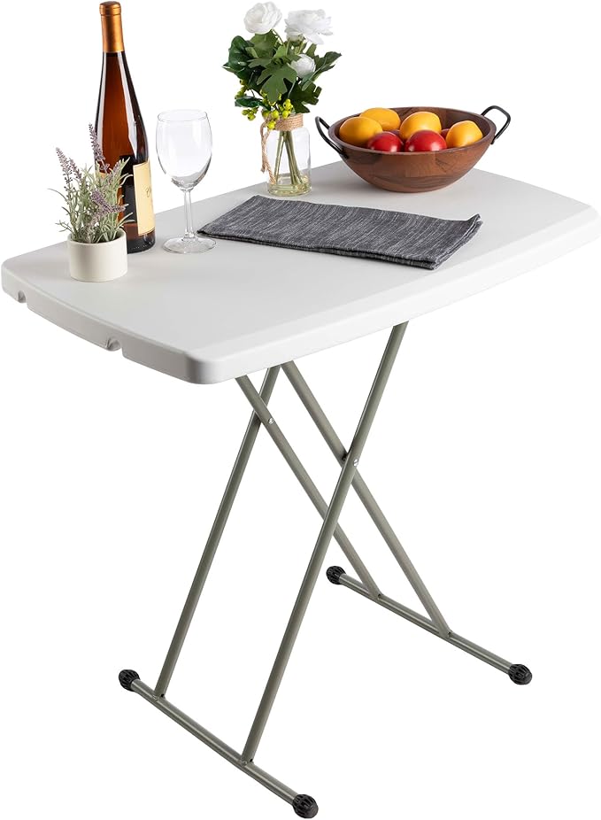 Lavish Home Portable Folding Tables - Lightweight Portable Folding Desk with Adjustable Height - Small Plastic Table for TV Tray, Playing Cards, and Craft Room (Single/White/2.5 FT Wide)