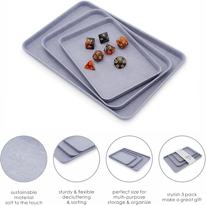 Felt Desk Tray DND Dice Game Holder EDC Catchall Caddy Glacier Gray
