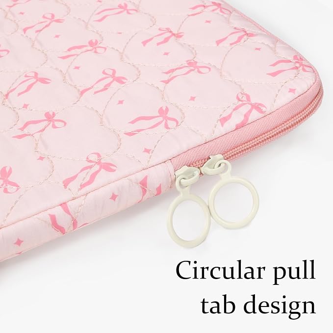Cute Bow Puffy Laptop Sleeve 13-15 Inch Cute Quilted Laptop Protective Case Padded Bow Computer Sleeve for MacBook