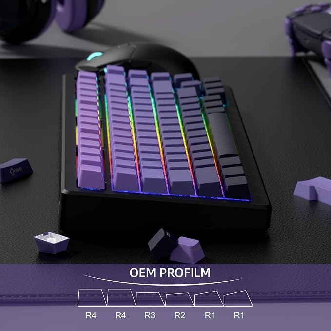 dagaladoo Double Shot PBT keycaps Set,Shine Through keycaps 60% 75%,OEM Profile Keyboard keycaps,Gradient Purple,Side Printed keycap for Mechanical Gaming Keyboards（136key）