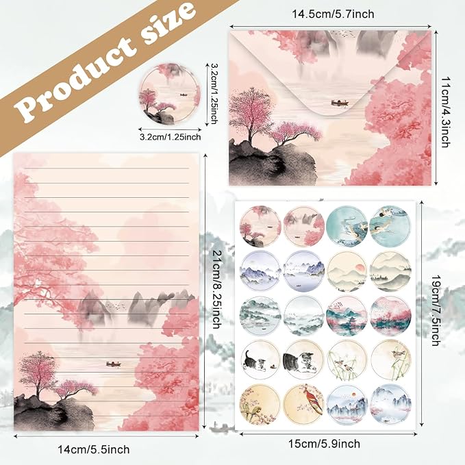 FUNCLASS 160 Pcs Stationery Set Letter and Envelopes – 50 Lined Stationery Paper and 50 Matching Envelopes, 5.5 x 8.25 Inches Letter Writing Stationery for Home, Office, School (Ink wash)