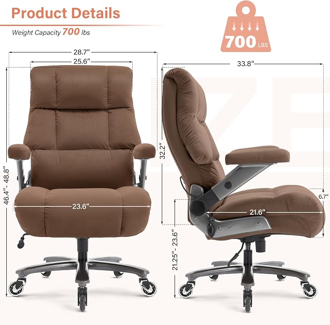 Big and Tall Office Chair 700lbs, Fabric Heavy Duty Executive Desk Chair | 3D Flip Arms, Extra Wide, Upgraded Wheels, Adjustable Lumbar Support, Metal Base, Large Ultra-Soft Ergonomic Computer Chairs