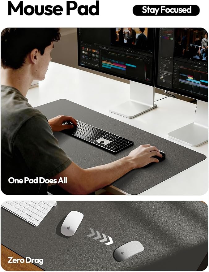 YSAGi Leather Desk Pad Protector, Office Desk Mat, Large Mouse Pad, Non-Slip PU Leather Desk Blotter, Laptop Desk Pad, Waterproof Desk Writing Pad for Office and Home (Dark Grey,55" x 17.2")