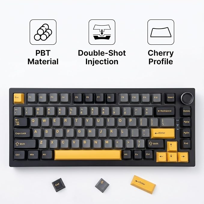 126 Keys PBT Keycaps, Black Grey Orange Double Shot Keycap Set, Cherry Profile Custom Keycaps for Mechanical Keyboard, MX Switches Compatible, Full Size TKL 75% 65% 60% Keyboard Keycaps