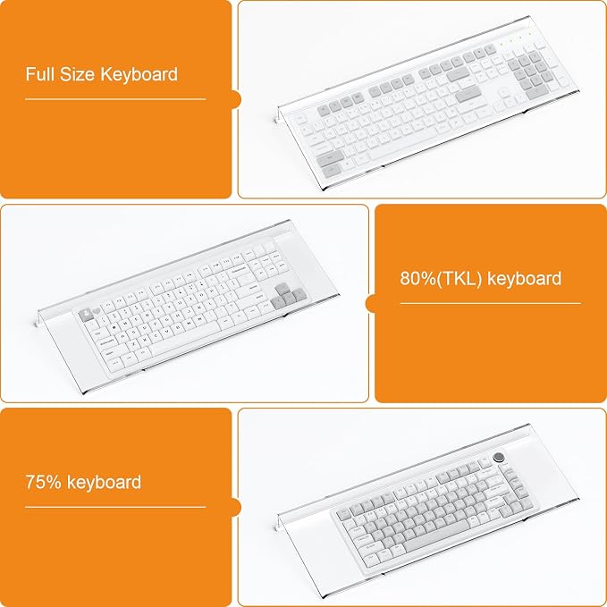 BEEGO Ergonomic Computer Keyboard Stand - 2PCS Clear Acrylic Keyboard Riser Tilted Keyboard Holder Keyboard Tray with White Non-Slip Strip for Easy Typing at Home School Office Desk Accessories