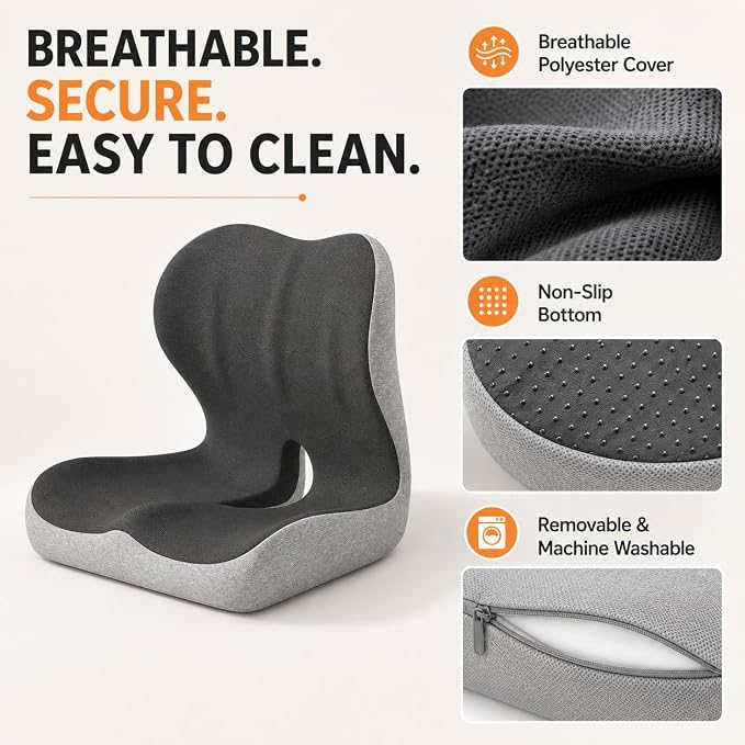 Ergonomic Memory Foam Seat Cushion for Tailbone Pain Relief, Suitable for Office Home Chair, Car and Wheelchair (Black(Oversized))