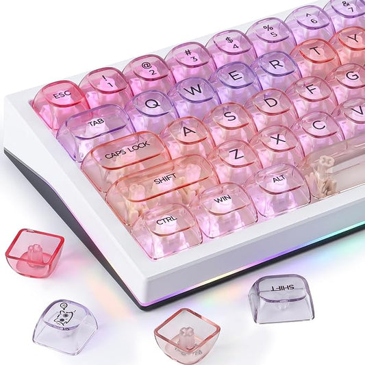 Sunzit Transparent Keycaps-Sunset Purple 125 Keys, MOA Profile Keycap Set, Custom Minimalist Style Keycaps, Fully Backlit Key Cap for MX Switches Mechanical Keyboard