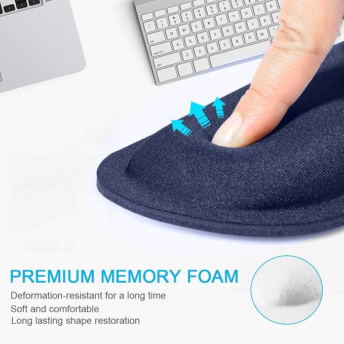 TECKNET Ergonomic Mouse Pad with Wrist Support | Soft Memory Foam, Fast Rebound, Pain Relief，Waterproof Surface, Non-slip Base