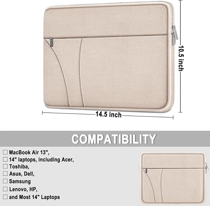 Laptop Case 14 inch, Slim Traveling Laptop Sleeve Cover with Zippered Pocket, Shockproof Protective Carrying Briefcase Computer Bag for 14" MacBook Air/Pro, HP, Dell, Lenovo, Acer, Light Pink