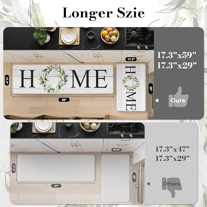 KIMODE Farmhouse Kitchen Mat 2PCS Anti Fatigue Kitchen Runner Rug Sets Non-Skid Waterproof Kitchen Floor Mat Cushioned Comfort Foam Standing Mat for Office,Laundry,Sink,Home