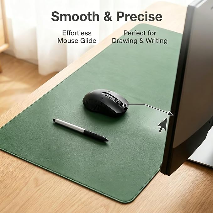 Dual-Sided Desk Mat - Leather Table Protector, Large Mouse Mat & Writing Surface for Office/Home, Dark Green (12"x36")