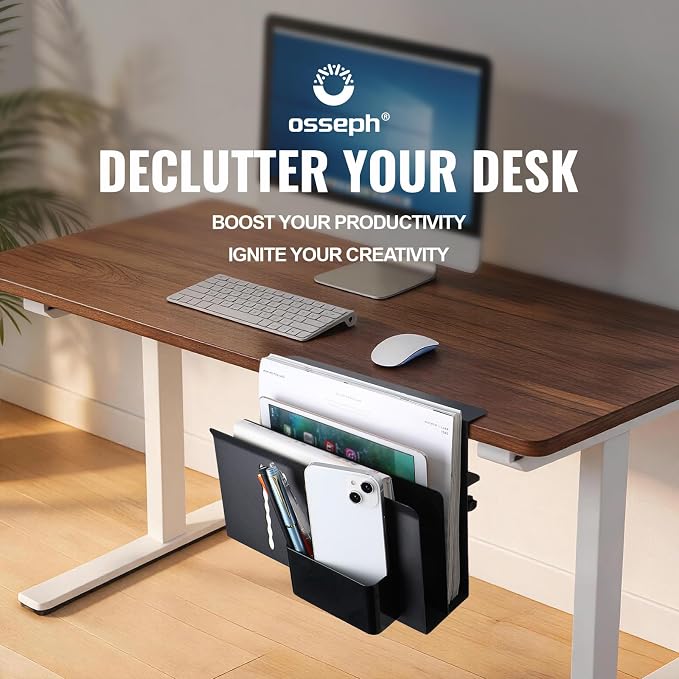 2 Tier Desk Side Storage Organizer, Under Desk Laptop Holder, No Drill Hanging Desks Caddy for Office & Home, Clamp On Desk Shelf for Tablet, Files, Accessories, Load 30Lbs