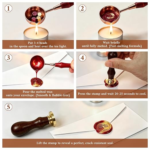 TRINIDa Wax Seal Kit - 420 Pcs in 28 Colors, Eco-Friendly Fast Melting Sealing Wax, Smokeless & Bubble-Free Wax Seal Beads with Melting Spoon & 10 Tea Lights for Wedding Invitations & Envelopes