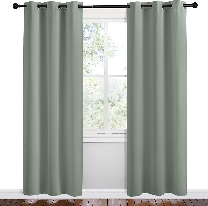 NICETOWN Sage Green Room Darkening Curtains for Kitchen, Set of 2, 42 inches Wide by 78 inches Long, Window Treatment Thermal Insulated Solid Grommet Room Darkening Curtains/Drapes for Bedroom