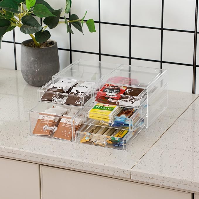 Cq acrylic Clear Stackable Storage Drawers,5 Drawers Acrylic organizers For Vanity Counter,Large Plastic Clear Drawer Organizers For Bathroom Medicine,Craft,Beauty Supplies,Pack of 1