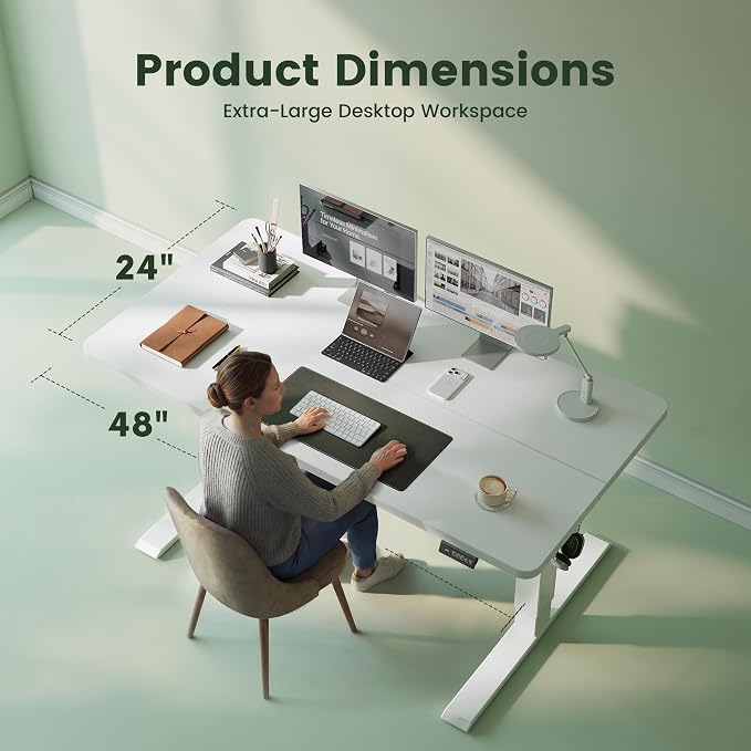 CubiCubi Standing Desk, 48 x 24 Inches Electric Height Adjustable Computer Desk, Sit Stand up Home Office Desk with Memory Presets, White