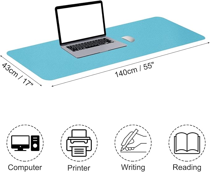 PATIKIL Desk Mat, 55"x17", Non-Slip Waterproof PU Leather Desk Pad Dual Sided Blue