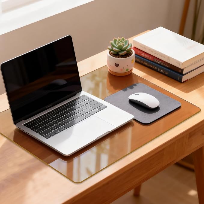 VASUHOME 24" x 18" Brown Tempered Glass Desk Mat - Multi-Functional Desk Pad for Keyboard and Monitor Protection, Dry Erase Surface, Ideal Table Top Protector for Home & Office