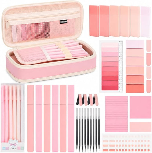 47Pcs Aesthetic School Supplies with Pencil Pouch - Cute College Essentials Set, Big Capacity Pen Case, Pastel Highlighters, Bible Study Journaling Stationary Kit (Pink)