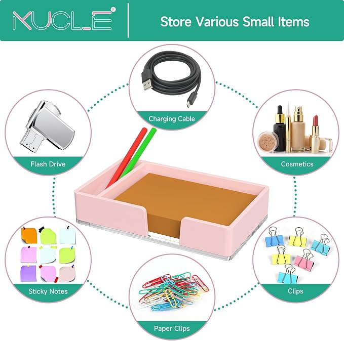 Sticky Note Holder with Pen Slot, Pink Acrylic Notepad Holder 4x6 in Self-Stick Note Dispenser Office Desk Accessories, Memo Pad Holder Organizer for Classroom School Supplies