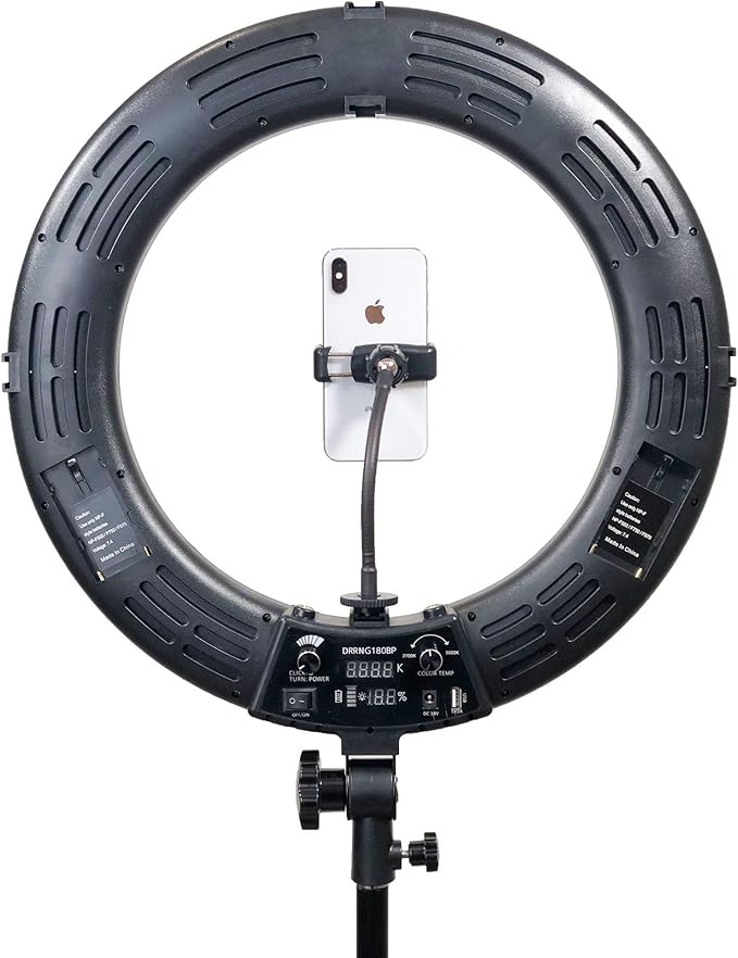 Dracast Halo Plus Series LED180 | 18" Dimmable LED Video Ring Light Kit with Phone Holder and Light Stand | Bi-Color 3200K-5600K | Remote Control | Zoom Video Conference Lighting, YouTube, Live Stream